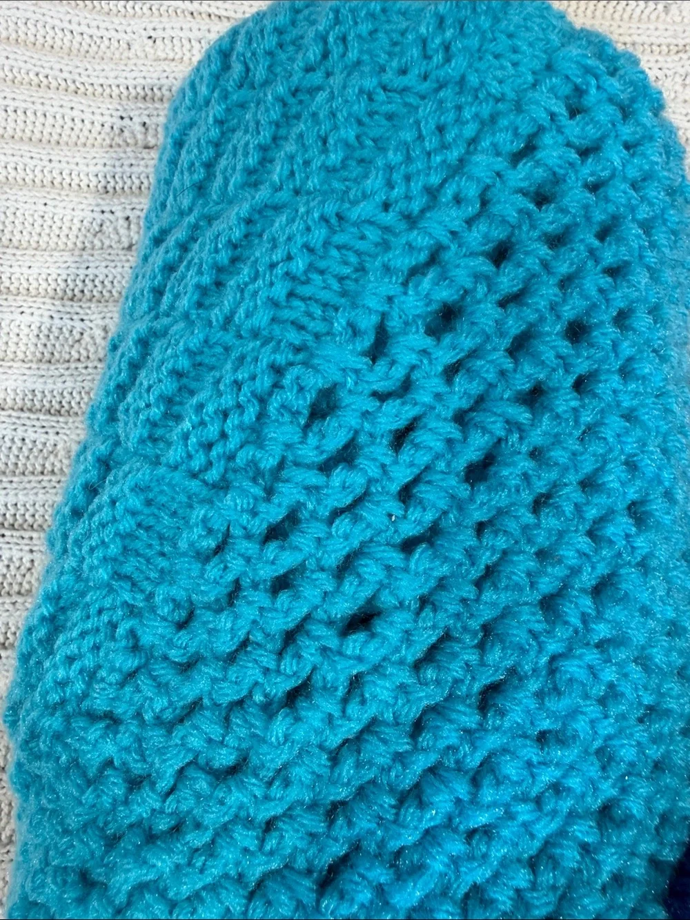 Handmade Baby Turquoise Crochet blanket with Navy ruffle Trim